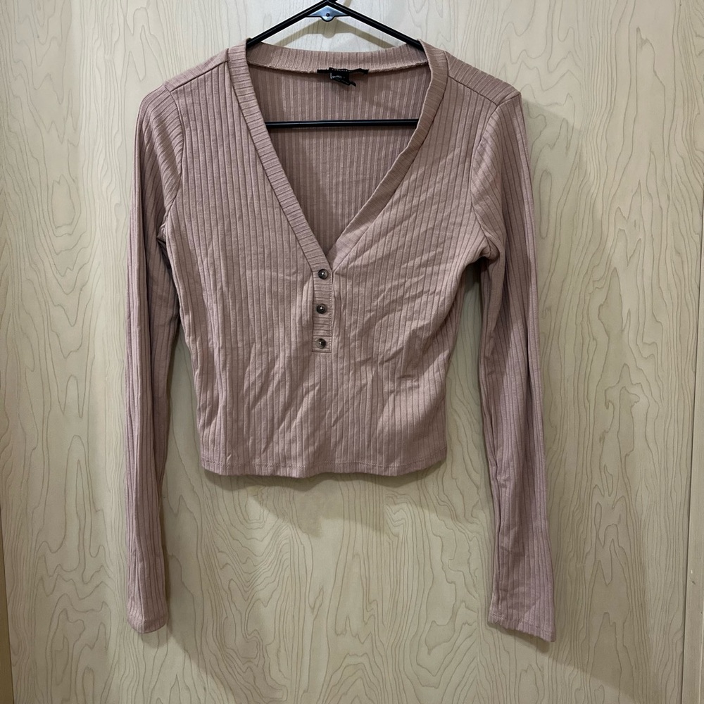 Forever 21 Pink Ribbed Crop Blouse